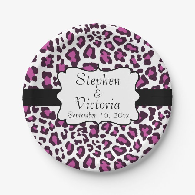 Leopard Purple Black White Custom Paper Plates (Front)