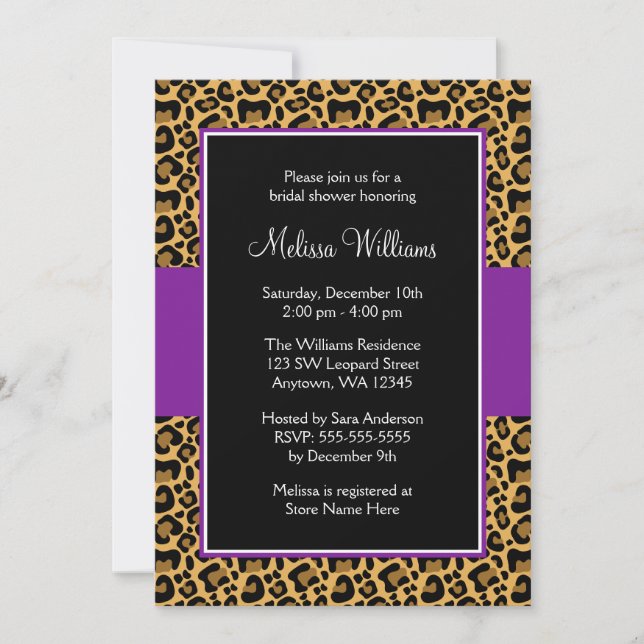 Leopard Purple Bridal Shower Invitations (Front)