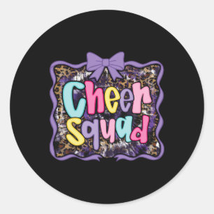 Leopard Purple Coquette Cheer Cheerleader Bow Girl Classic Round Sticker