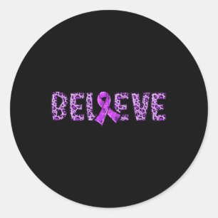 Leopard - Purple Ribbon Support Believe Classic Round Sticker