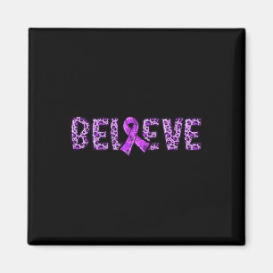 Leopard - Purple Ribbon Support Believe Magnet