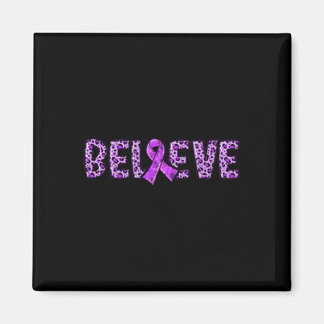 Leopard - Purple Ribbon Support Believe  Magnet (Front)
