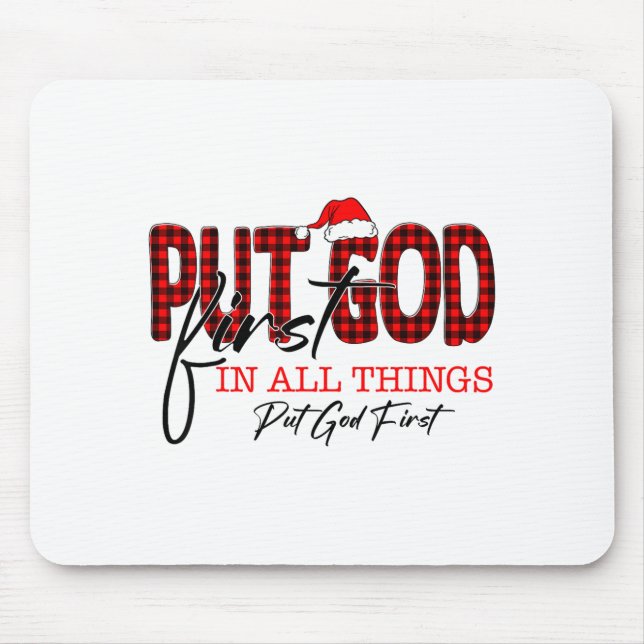 Leopard Put God First In All Things Santa Hat Xmas Mouse Pad (Front)