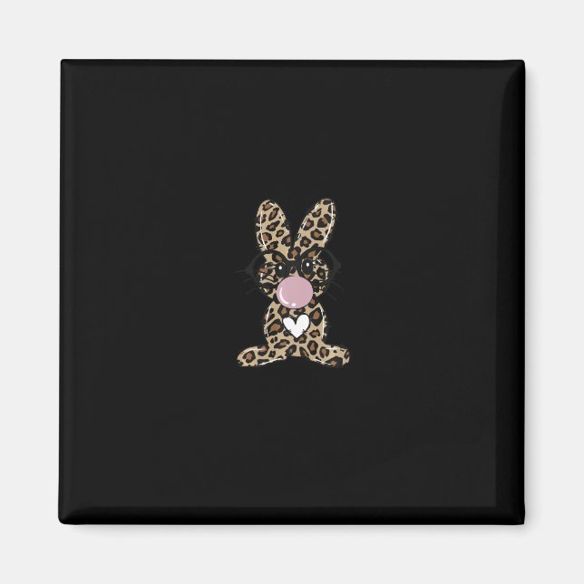 Leopard Rabbit Bunny Blowing Bubble Gum Easter Day Magnet (Front)