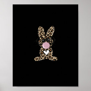 Leopard Rabbit Bunny Blowing Bubble Gum Easter Day Poster