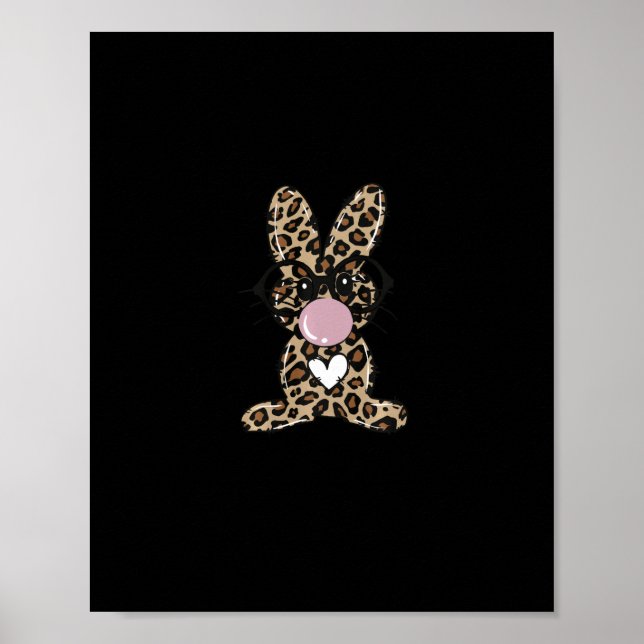 Leopard Rabbit Bunny Blowing Bubble Gum Easter Day Poster (Front)