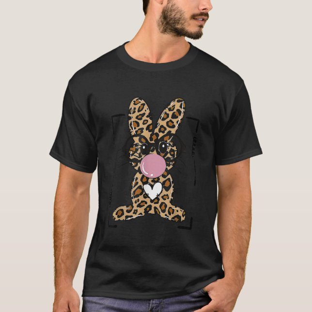 Leopard Rabbit Bunny Blowing Bubble Gum Easter Day T-Shirt (Front)
