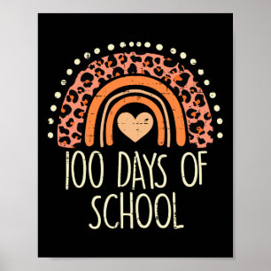 Leopard Rainbow 100 Days School Cute 100th Day Tea Poster