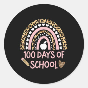 Leopard Rainbow 100th Day Of School, 100 Day Of Sc Classic Round Sticker