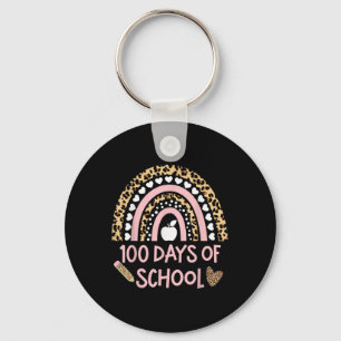 Leopard Rainbow 100th Day Of School, 100 Day Of Sc Key Ring