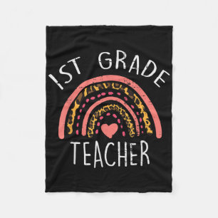Leopard Rainbow 1st Grade Teacher First Day Of Sch Fleece Blanket