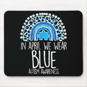 Leopard Rainbow April We Wear Blue Autism Awarenes Mouse Pad