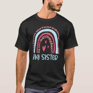 Leopard Rainbow Big Sister Announcement Kids Girls T-Shirt