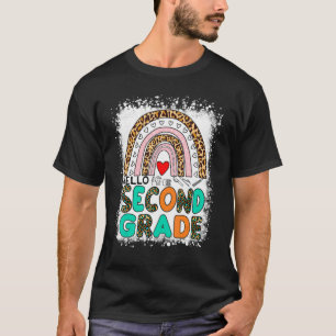 Leopard Rainbow Bleached Back To School Hello Seco T-Shirt