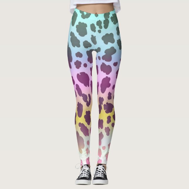leopard rainbow colourful pattern leggings (Front)