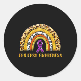 Leopard Rainbow Epilepsy Warrior Epilepsy Awarenes Classic Round Sticker