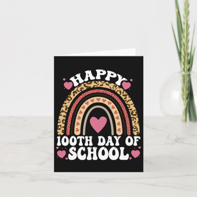Leopard Rainbow Happy 100th Day School Cute 100 Da Card (Front)