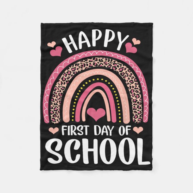 Leopard Rainbow Happy First Day Of School Teacher  Fleece Blanket (Front)