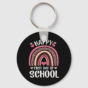 Leopard Rainbow Happy First Day Of School Teacher Key Ring