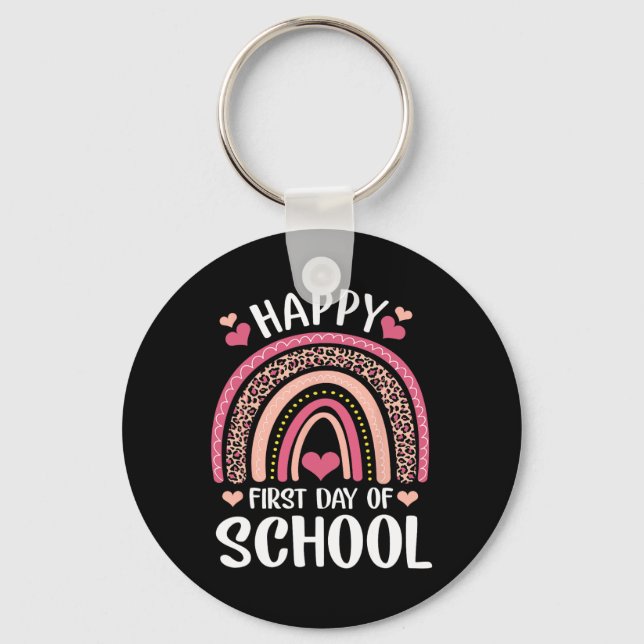 Leopard Rainbow Happy First Day Of School Teacher  Key Ring (Front)