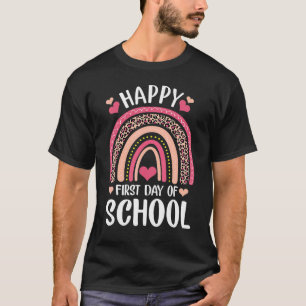 Leopard Rainbow Happy First Day Of School Teacher  T-Shirt
