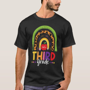 Leopard Rainbow Hello Third Grade Teacher Back To  T-Shirt