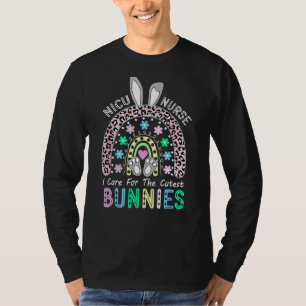 Leopard Rainbow I Care For The Cutest Bunnies Nurs T-Shirt
