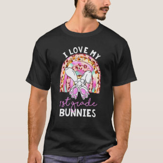 Leopard Rainbow I Love My 1st Grade Bunnies Teache T-Shirt