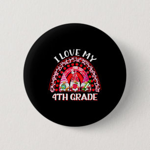 Leopard Rainbow I Love My 4th Grade Gnome Teacher 6 Cm Round Badge