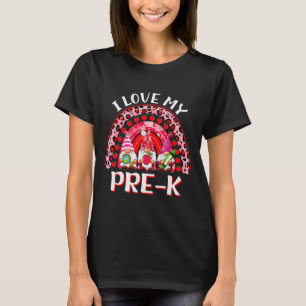 Leopard Rainbow I Love My Pre-k Gnome Teacher Vale T-Shirt