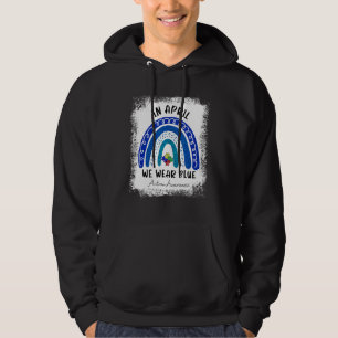 Leopard Rainbow In April We Wear Blue Autism Aware Hoodie