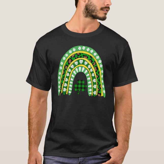 Leopard Rainbow Irish Shamrocks St Patrick S Day L T-Shirt (Front)