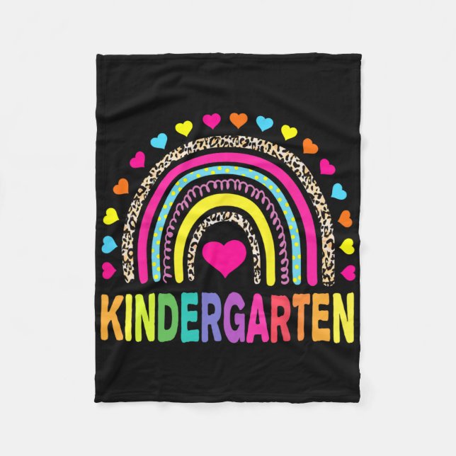 Leopard Rainbow Kindergarten Teacher First Day Of  Fleece Blanket (Front)