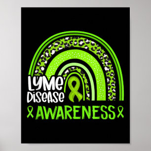 Leopard Rainbow Lime Green Ribbon Lyme Disease Awa Poster