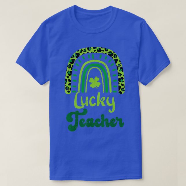 Leopard Rainbow Lucky Teacher Shamrock St Patricks T-Shirt (Design Front)