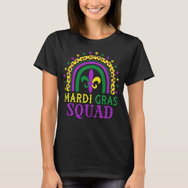 Leopard Rainbow Mardi Gras Squad Party Costume T-Shirt (Front)