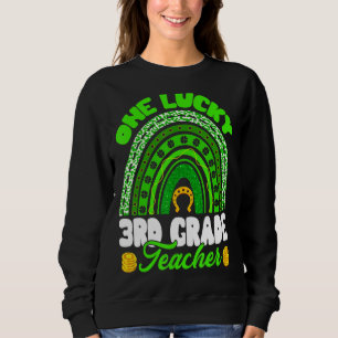 Leopard Rainbow One Lucky 3rd Grade Teacher St Pat Sweatshirt