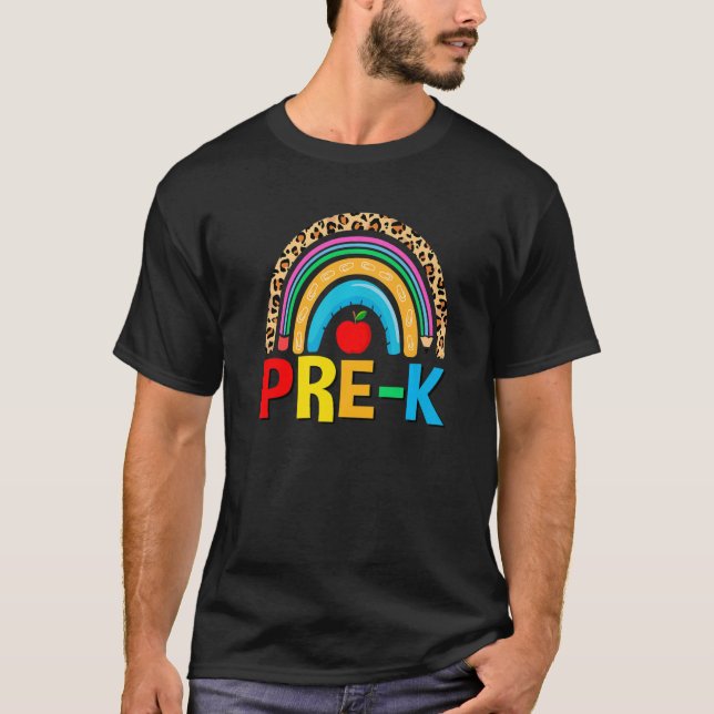 Leopard Rainbow Pre K Back To School First Day T-Shirt (Front)