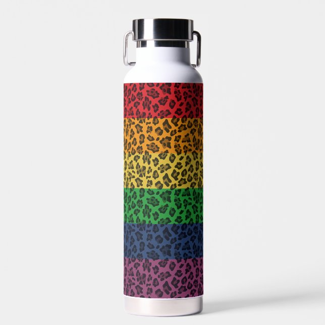 Leopard Rainbow Pride Water Bottle (Front)