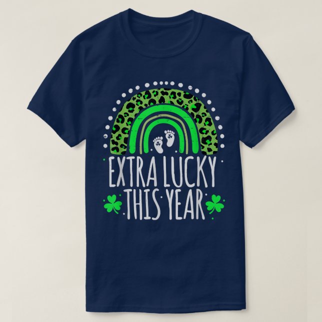 Leopard Rainbow St Patricks Day Pregnancy Announce T-Shirt (Design Front)