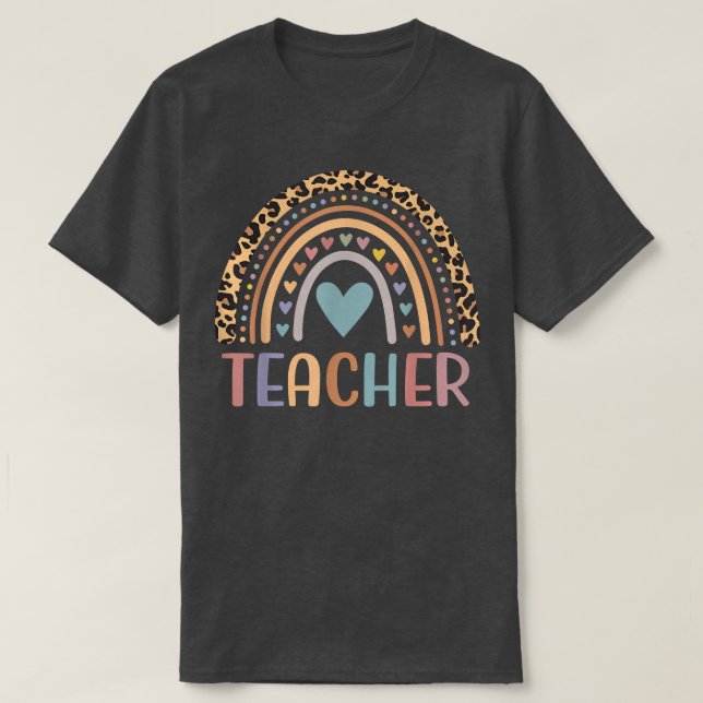 Leopard Rainbow Teacher Life Teaching Teacher Day  T-Shirt (Design Front)