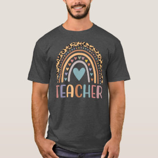 Leopard Rainbow Teacher Life Teaching Teacher Day  T-Shirt