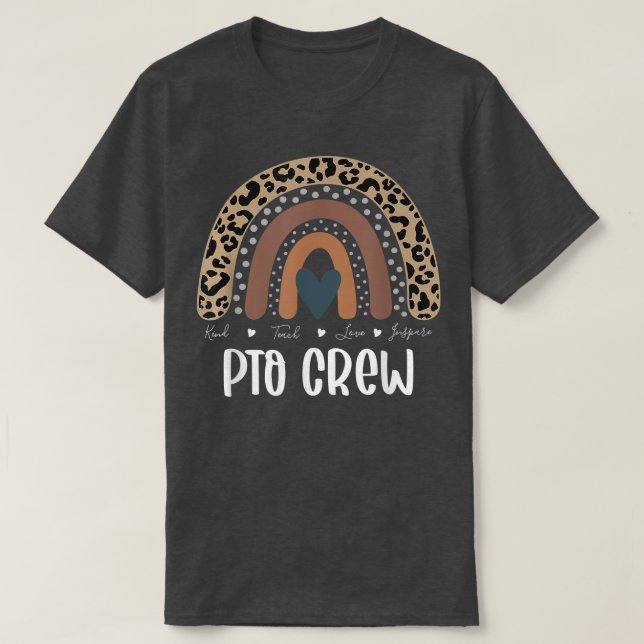 Leopard Rainbow Teacher Student parent, PTO Crew  T-Shirt (Design Front)