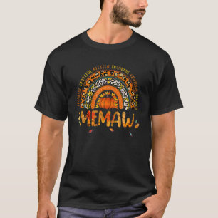 Leopard Rainbow Thankful Memaw Pumpkin Fall Thanks T-Shirt