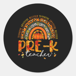 Leopard Rainbow Thankful Pre K Teacher Fall Thanks Classic Round Sticker