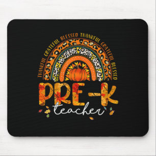 Leopard Rainbow Thankful Pre K Teacher Fall Thanks Mouse Pad