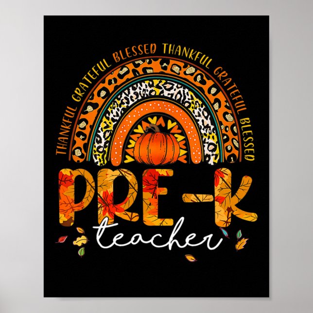 Leopard Rainbow Thankful Pre K Teacher Fall Thanks Poster (Front)