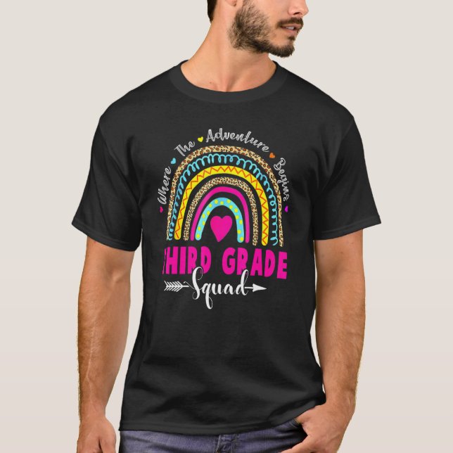 Leopard Rainbow Third 3rd Grade Teacher First Day  T-Shirt (Front)