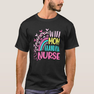 Leopard Rainbow Wife Mom Grandma Nurse Happy Mothe T-Shirt
