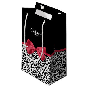 Leopard Red Bow Name Small Gift Bag